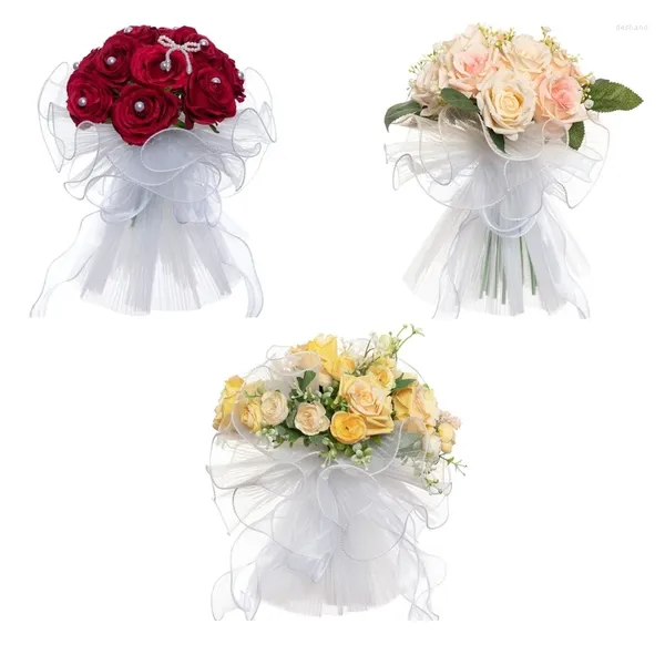 Flores decorativas de casamento artificial Bouquet Bouquet Rose Bridal Party adereços