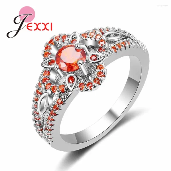 Anelli a grappolo signore ragazze gipli dolci puro 925 gioielli ad ago argento sterling anello di fiori a bowknot arancione per Natale