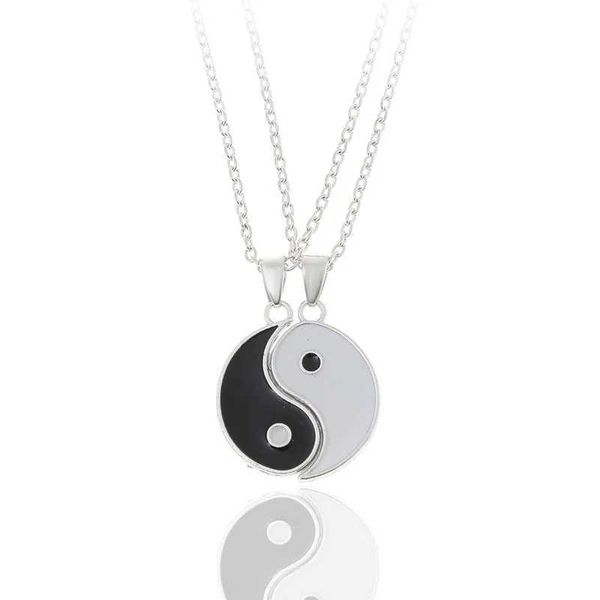 Colares pendentes 1pc correspondente 2 peças aço inoxidável yin yang pingente quebra