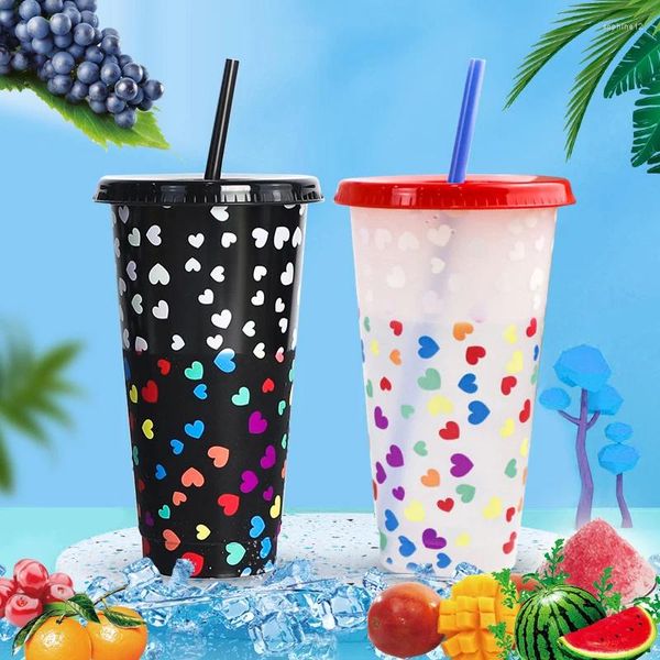 Mughe tazze che cambiano il colore sensibile alla temperatura 710 ml Straw di capacità creativa riutilizzabile tazze di acqua fredda magica di plastica magica
