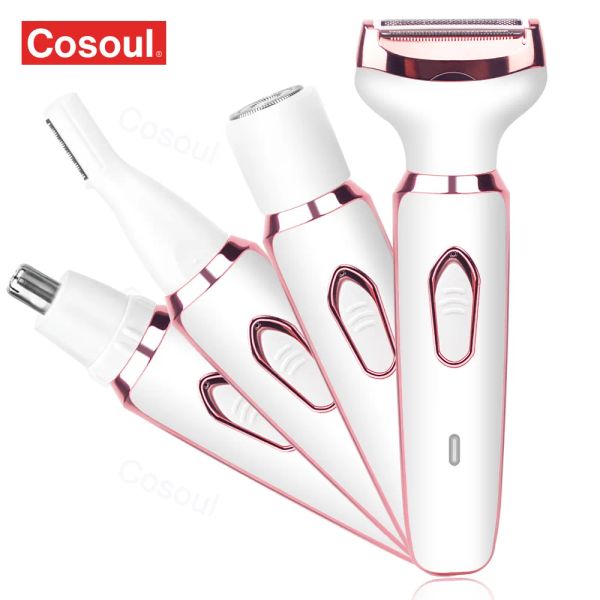 Epilador 4 em 1 Razor elétrico para mulheres Shaver Lady Shaver Body Hair Trimmer Para axila Bikini Arm Perna Face Bigode portátil Dollo