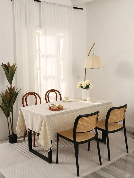 Toalha de mesa toalha de mesa imitação simples nó de bambu linho lavável capa de jantar quadrada antimanchas tela impermeável
