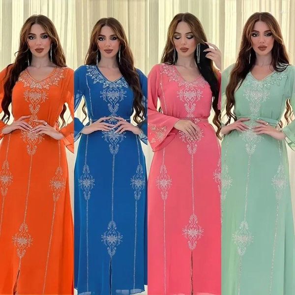 Ethnische Kleidung Saudi -Arabien Dubai Mode Strasskleid Rock Sommer Chiffon Robe Middle Osten Frauen Abendkleider Muslim