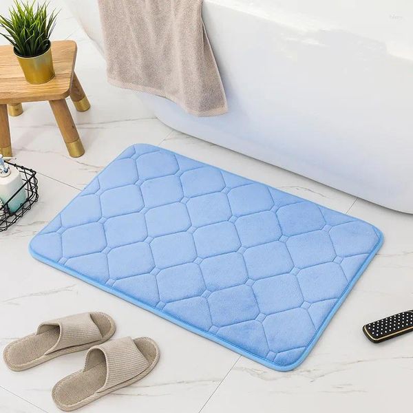 Badmatten Inyahome Memory Foam Matte absorbierende Badezimmer Teppich Bademat Nicht -Schlupfboden Küchenläufer Toilette Wohnzimmer Blauer Teppich