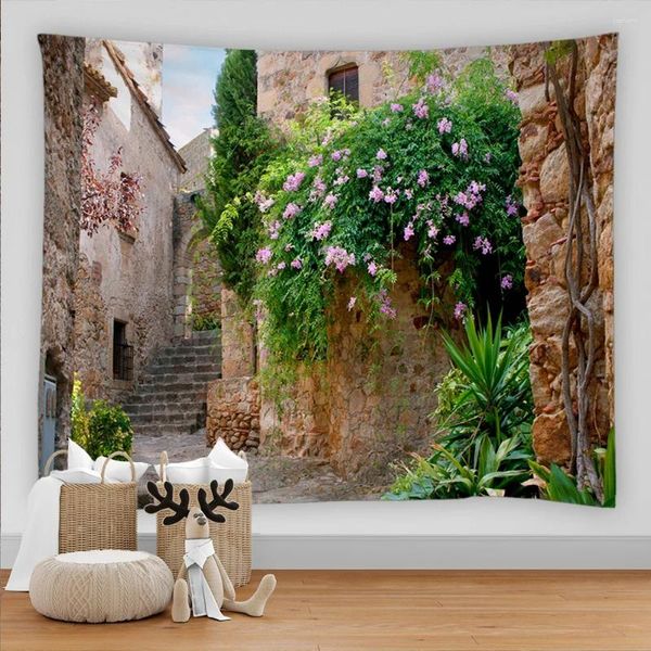 Audio scene di vicolo giardino di arazzi idilliaco fiore pianta di stampa 3d decorazioni camera da letto per la parete artistica sospesa da casa sfondo