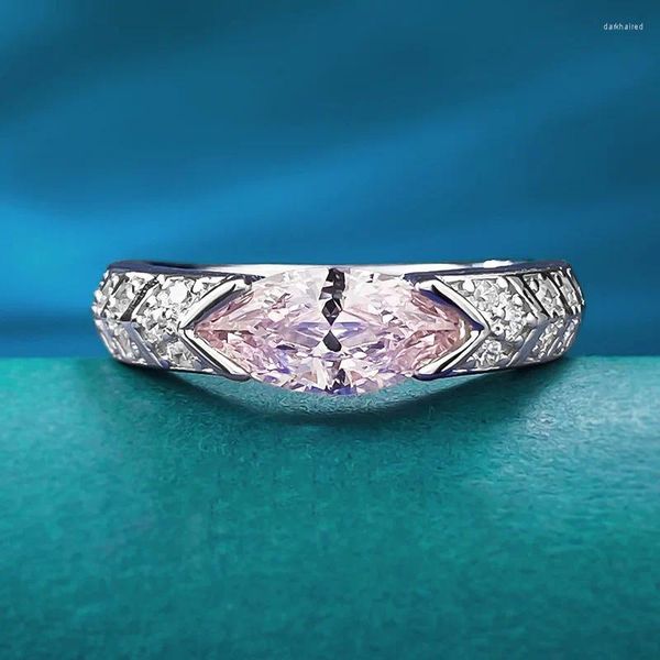 Anéis de cluster 2024 925 prata esterlina incrustada 5/10mm olho de cavalo rosa diamante personalizado moda e anel de temperamento