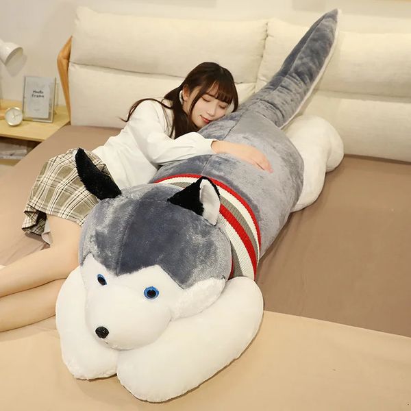 Gigante Soft Kawaii Husky Dog Plush Toys fofos de pelúcia de travesseiro de sono longo para crianças namorada de aniversário presente de casa decoração 240329