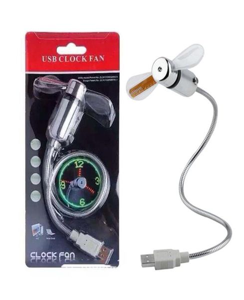 Epakket USB Gadget Mini Esnek LED Işık Fan Saat Masaüstü Saat Soğuk Gadgets Zaman Display196L2407839
