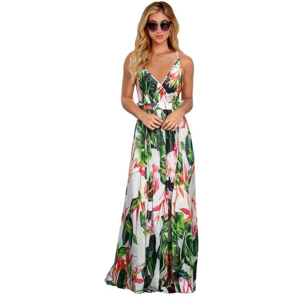 Grife de moda de grife feminino de estampa floral sem mangas vestidos Deep V pescoço boho