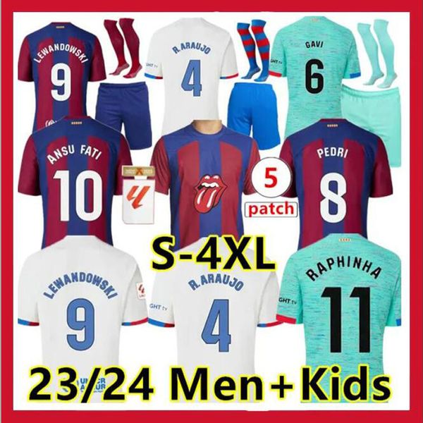 23 24 Lewandowski Gavi Barcelonas Maglie da calcio Pedri Rosalia Ansu Fati de futbol camisetas di camicia da calcio Raphinha da uomo Versione giocatore Barca Kit Kids Uniform