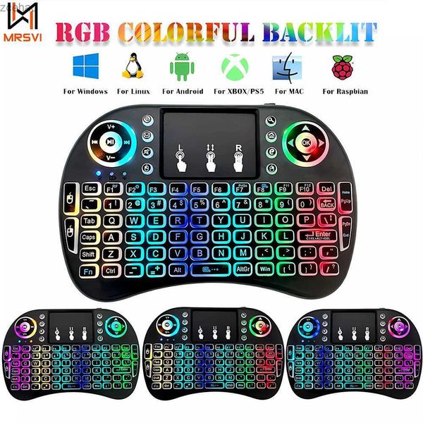 Tastaturen i8 Mini Wireless Keyboard 2.4G English Lithium RGB Farbbeleuchtung Air Maus mit Touchpad geeignet für Android TV Box PCL2404