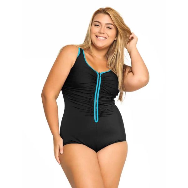 Носить женщины плюс размер купальники построенная чашка с одной кусочкой Zip Front Swimwear Solid Lady Beachwear купание Biquini New