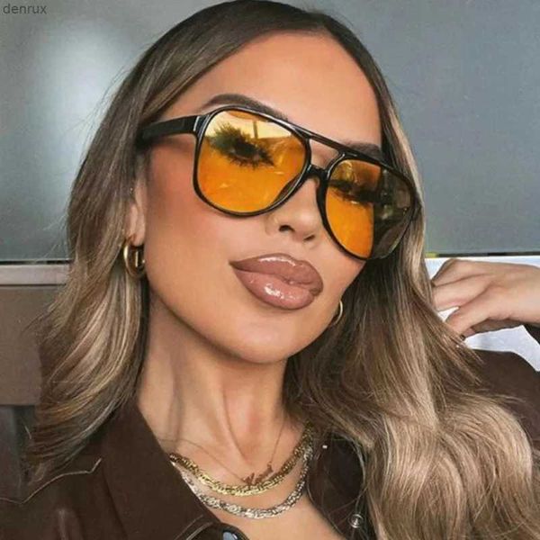 Sonnenbrille Klassische übergroße Pilot -Sonnenbrille für Frauen Retro Doppelbrücke Große Sonnenvisoren Unisex 90S Gelbfahrer Glässe240403