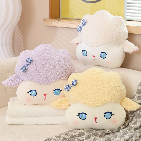 Mengmeng Sheep Three-in-One Pillow Coperta Cuscino caldo per le mani Cuscino invernale per le mani in peluche Cuscino per il pisolino da ufficio