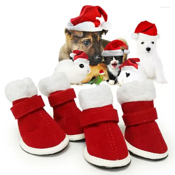 Abbigliamento per cani 4 pezzi/set Scarpe Babbo Natale per cani di piccola taglia inverno cucciolo caloroso cucciolo di stivali da neve per pet anortiera Chihuahua Yorkie