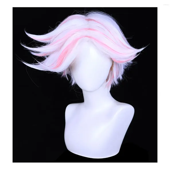 Forniture per feste kyo parrucca per cosplay bianca e rosa corta per angelo polvere hazbin el costume halloween