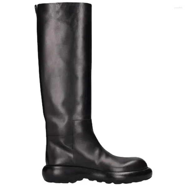 Botas VII 2024 Marca J Mulheres Outono e Inverno Sapatos Femininos Couro Grosso Sola Front Zipper Moda Ofertas