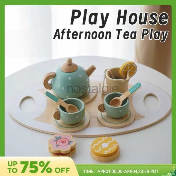 Cucine giocano cibo 15pcs per bambini set da tè in legno Play house finta prepara il tè con teapot tazza da tè fare un ruolo di snack giocattoli giocattoli per ragazzi giunti 2443