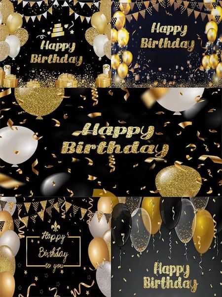 Decoração de festa Black and Gold Balloon Birthday Theme Baby Banquet Background Ploth