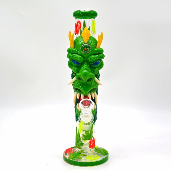 1pc, 11,8 Zoll, Glasbubbler mit festem Diffusor -Downstamm -Wasserrohrbongs, handgemaltem Farbpolymer -Ton -Bong mit 420 Muster, dunkler Borosilikatglasrohre leuchten