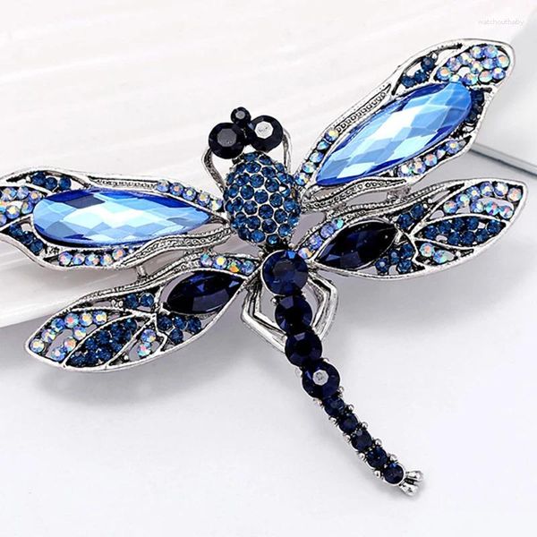 Sciarpe Spille a forma di libellula vintage in cristallo blu per le donne Spilla per insetti moda di alta qualità Spilla per cappotto Accessori Gioielli per animali Regali