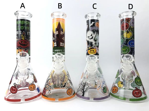 25 cm 10 Zoll Premium Glühen in der dunklen Halloween Party -Theme Kopfige Bong -Geschenkbox Shisha Water Pipe Bong Glass Bongs mit 14mm Downstem LL