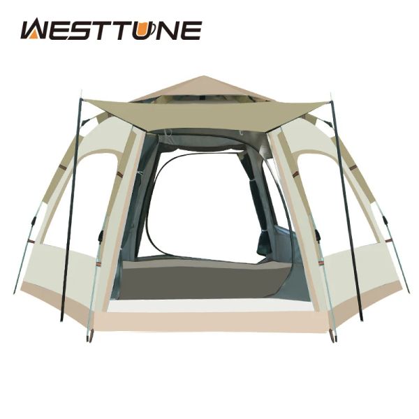 Abrigos Westtune 34/58 Pessoas Pop -Up Tent para acampar a tenda de cúpula ao ar livre Automática Configuração fácil da tenda da família à prova d'água Backpacking