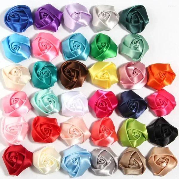 Flores decorativas 10pcs 3,5cm rosa cetim tecido artificial moda