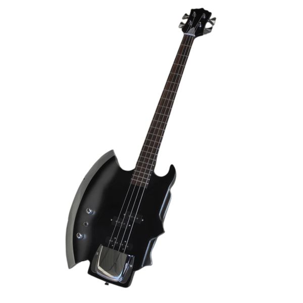 Gitarre linkshändige 4 Saiten Black Axe Elektro -Bassgitarre mit Brückenabdeckung, Chrome -Hardware, bieten Anpassungen an