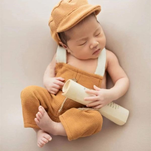 Fotografie Neugeborene Fotografie Requisiten Set Baby Boy Bild Outfits Neugeborene Boy Overalls Foto Studio Shoot Clothes Boy Kostümhut