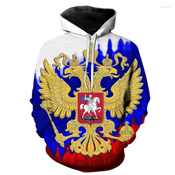 Herren Hoodies Russische Flagge 3D Print Nationaler Serie Hoodie Casual Oversized Pullover Modus Streetwear Trend Herren Kleidung