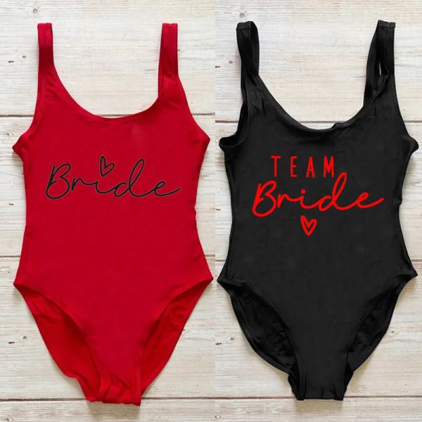 Sumpe Bachelorette Party One Piece Swimsuit Team Team Cuore Stampa da bagno Women High Cut Lomber Back Swimming Sumping Bareding costume da bagno sexy