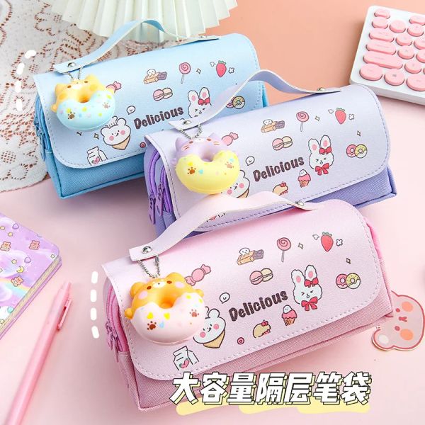 Taschen niedliche Katzen Dekompression Bleistift Hülle Big Bleistiftbox tragbare Mädchen Penstasche Doppelschicht Schulbeutel Kawaii Stationery Pensil Hülle