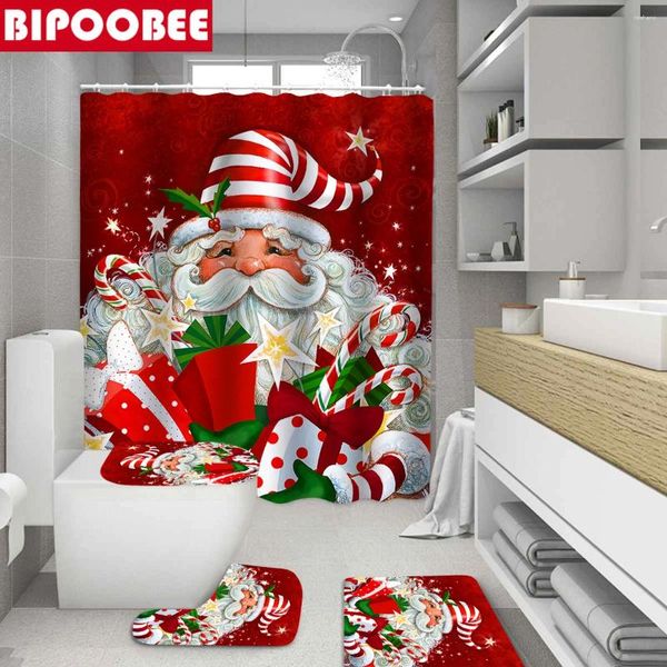 Tende per doccia Babbo Natale in tessuto 3d in tessuto buon Natale tende da Natale decorazioni per festival per bagno coperchio tappeti da bagno coperchio tappeti da bagno