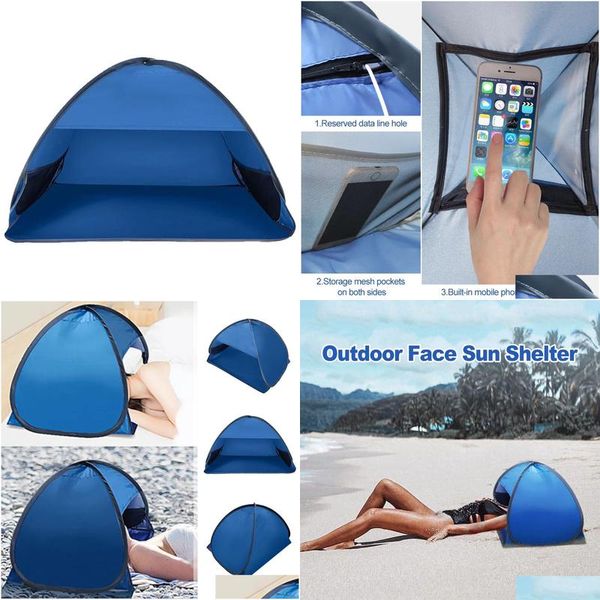 Çadırlar ve Barınaklar Taşınabilir Açık Cam Plajı Yüz Çadır Şemsiyeleri Küçük Tente Mini Head Hafif Katlanır UV Koruma Güneş Barınağı Dhghq
