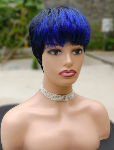 Perucas beisdwig misto azul bang peruca sintética para mulheres pretas/brancas perucas pretas curtas com penteado misto de feminino azul bang natural