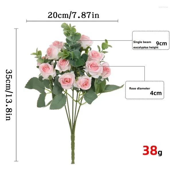 Fiori decorativi rose artificiali fascio di seta sposa sposa arancione simulazione rosa arancione eucalipto rosa floreale decorazione finta fiore