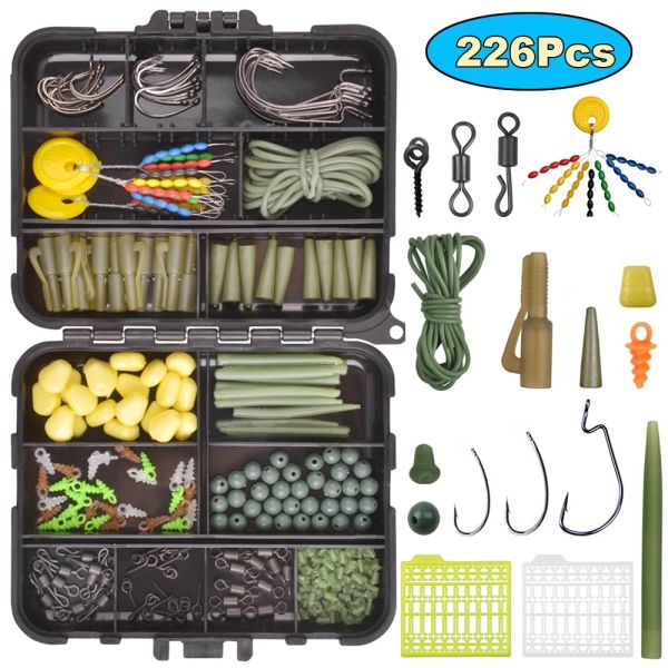 Caixas 226pcs/caixa de pesca Kit de acessórios de pesca, incluindo antiartle slave cauda de borracha gancho de parada