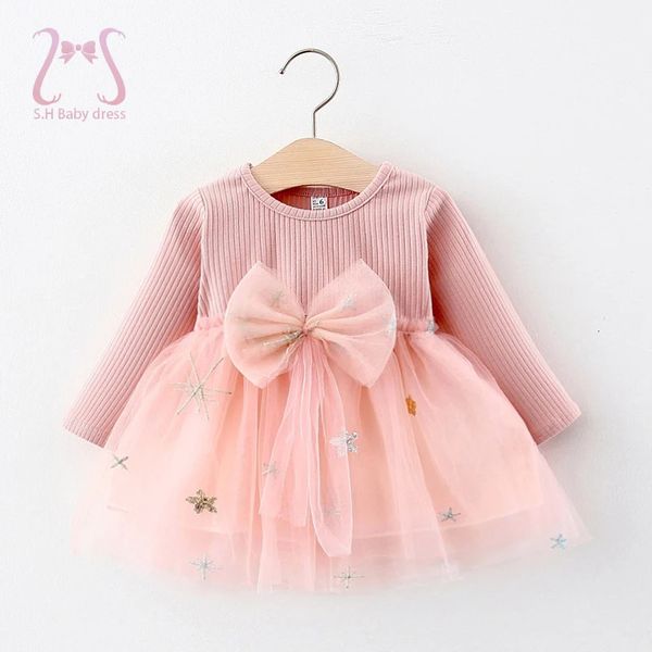 Herbst Kleinkind Kinder Kleidung Bug Langarm Mesh Geburtstagsfeier Prinzessin Abendkleider für kleine Mädchen Kinder Kostüm 0 bis 3 y 240403