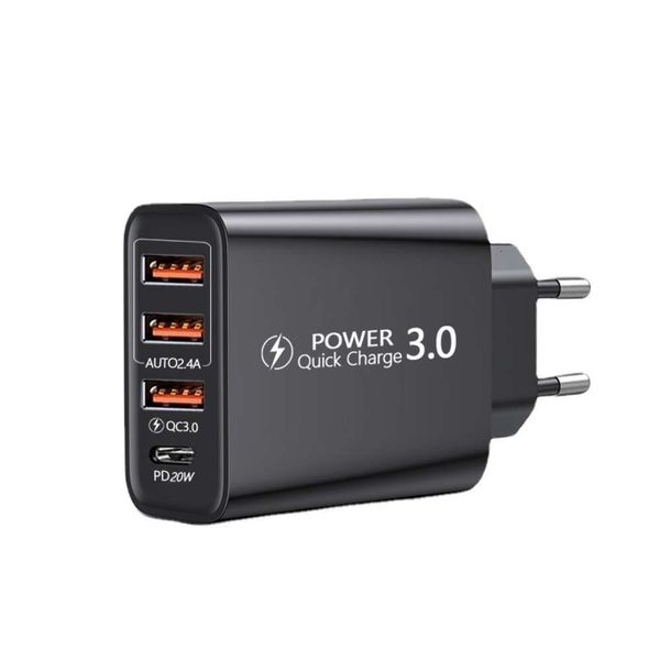 Travel Charger US, ЕС, Великобритания 3 USB+Type-C Head 3 USB+PD Multi Phone Adapter