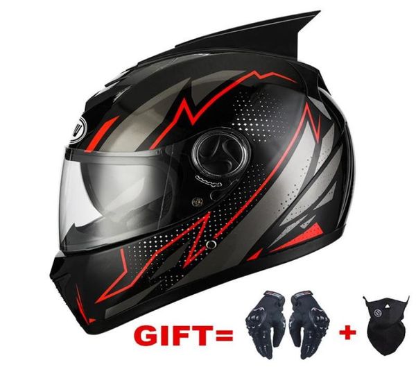 Motosiklet Kaskları 2 Hediye Tam Yüz Kask Çift Lens Çift Visörler Yetişkinler için Motosiklet Kir Bisiklet