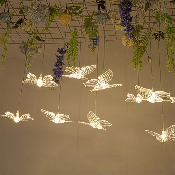 Neue Hochzeitsrequisiten Acryl leuchtend Schmetterling Biene Hanging String Hochzeitsbühne Hotel Mall Dekoration Lichter Lichter