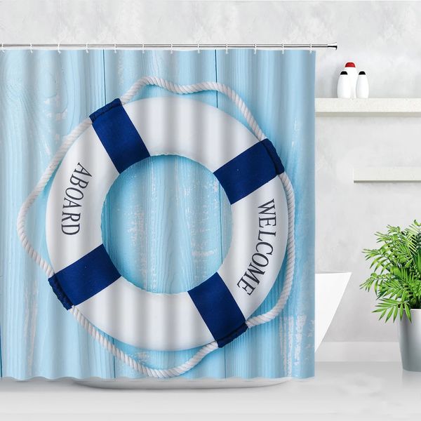 Tende per doccia di salvataggio di vita in stile mediterraneo, tende blu in legno decorazione per bambini tende da bagno scaglie da bagno 240403