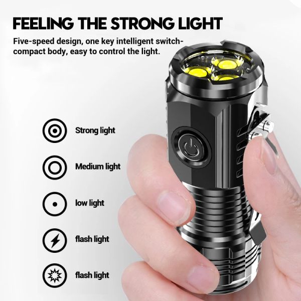 Leistungsstarke Mini -LED -Taschenlampe 3*SST20 Ultra helles Notfall -Torch USB -USB -Wiederaufladelungen mit Stiftclip und Heckmagnet -Taschenbrenner