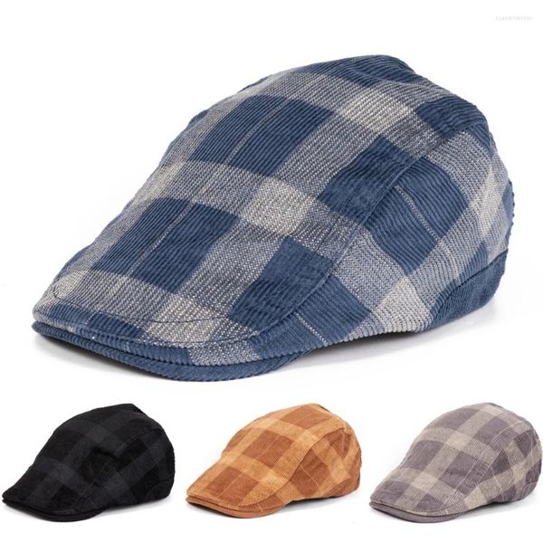 Berets Tohuiyan -вельветовая клетка шляпа Sboy для мужчин Британский джентльмен Flat Caps Spring Vintage Beret Hat Boinas Headwear Headwear Женская кепка