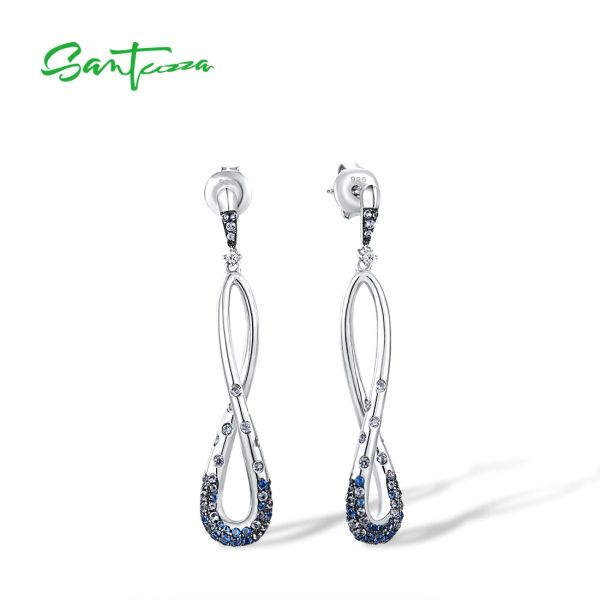 Brincos Santuzza Brincos de prata para mulheres 925 STERLING PRATA PRIMEIRA AZUL BRANCO BRANCO CZ BRIROS DE GRANHOS GANHANTE