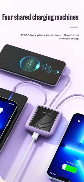 Банки мобильного телефона Mini Bank 30000MAH Зеркальный экран светодиодный цифровой дисплей Power Bank с кабелем для iPhone 15 14 Samsung Huawei Poverbans 2445