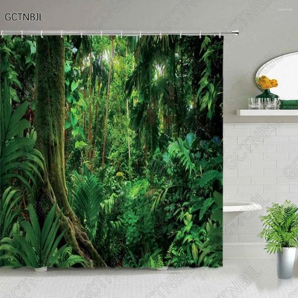 Tende per doccia 3d giungla tropicale tende da scenario estate palma verde boschetto naturale paesaggio set decorazioni da bagno decorazioni per il bagno