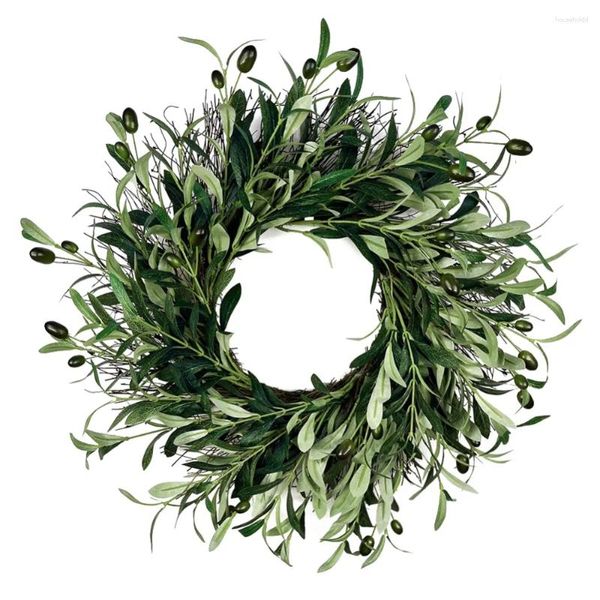 Flores decorativas Gradeiras de galho de oliveira Garlands Feijão artificial para a porta da frente com folhas Garranda de Christmas Garland Garland Christmas