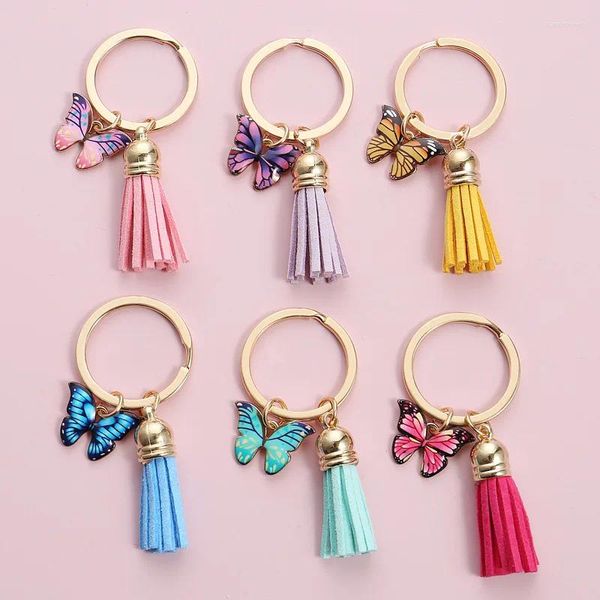 Anahtarlık sevimli anahtarlık takılar renkli emaye kelebek püskül anahtar zincir araba metal zincirleri kadınlar için el çantası aksesuar